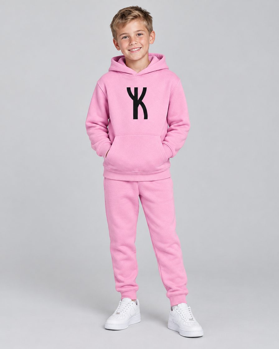 Youth Crest Hoodie Set in Pink